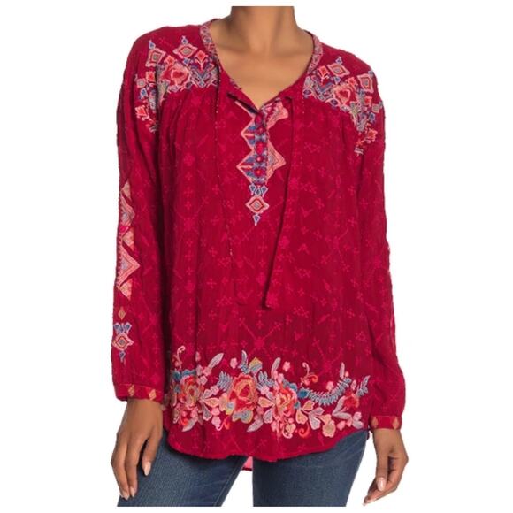 Johnny Was Gina Embroidered Blouse Red - Picture 3 of 11